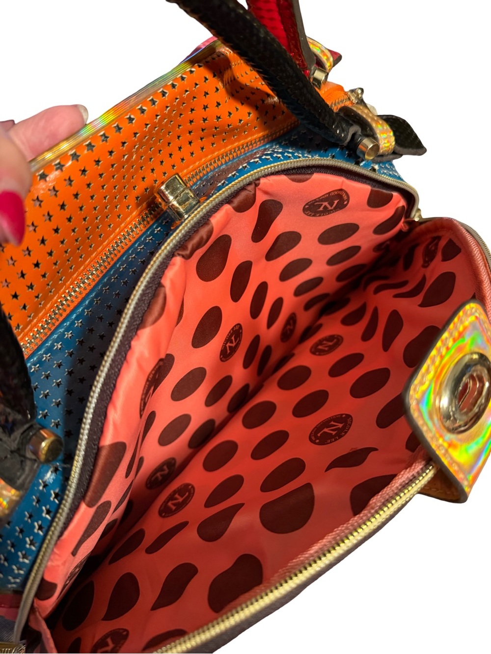 Nicole Lee NWOT Novelty Retro Multi-Color Top-Handle Satchel Crossbody (P249) - Picture 10 of 13